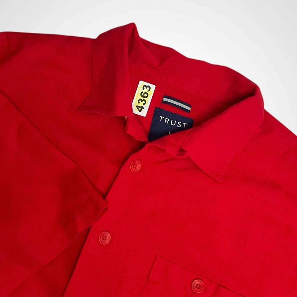 Trust Linen Rayon Shirt Mens XL Red Short Sleeve Button Down Summer
